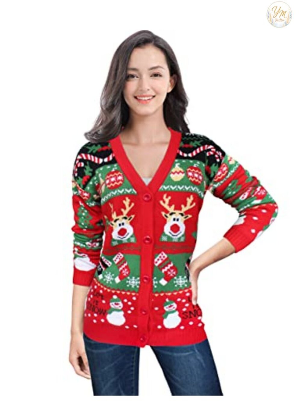 Ugly Christmas Sweater Women Reindeer Knit Cardigan Pullover Holiday